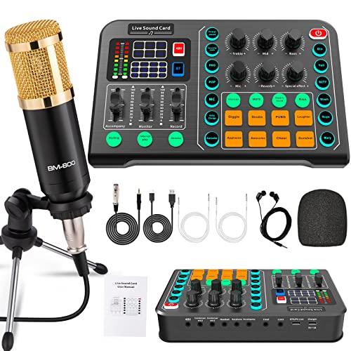 Xisono Kondensatormikrofon Set, Podcast Gerätepaket,BM-800 Mikrofon Kit mit dj Controller, Audio Mixer Set mit mischpult für Streaming/Podcasting/Aufnahme, geeignet für PC/Laptop/Telefon/Pad von Xisono
