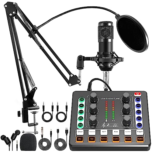 Xisono Podcast Ausrüstungs Bundle,Audio Schnittstelle und DJ Mixer und BM-800 Kondensator mikrofon,Podcast Mikrofon,Studio-Ausrüstung mit Mikrofonarm,Bluetooth für Podcast,Streaming,Voice Over,PC von Xisono