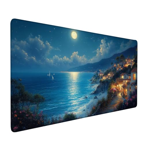Mauspad Blau, Mousepad Kleine Stadt Große Schreibtischunterlage 1500x800mm Mousepad XXL mit Fransenfreie Ränder Gaming Mauspad, Wasserdicht Rutschfeste Desk Mat für Büro Heim Computer Mouse Pad J1-174 von Xjaopfei