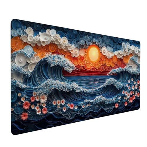Mauspad Blau, Mousepad Landschaft Große Schreibtischunterlage 1400x600mm Mousepad XXL mit Fransenfreie Ränder Gaming Mauspad, Wasserdicht rutschfeste Desk Mat für Büro Heim Computer Mouse Pad J1-176 von Xjaopfei