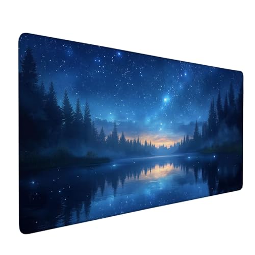 Mauspad Blau, Mousepad Nachtansicht Große Schreibtischunterlage 900x500mm Mousepad XXL mit Fransenfreie Ränder Gaming Mauspad, Wasserdicht rutschfeste Desk Mat für Büro Heim Computer Mouse Pad J1-80 von Xjaopfei