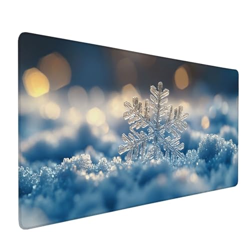 Mauspad Blau, Mousepad Schneeflocke Große Schreibtischunterlage 800x400mm Mousepad XXL mit Fransenfreie Ränder Gaming Mauspad, Wasserdicht rutschfeste Desk Mat für Büro Heim Computer Mouse Pad J1-210 von Xjaopfei