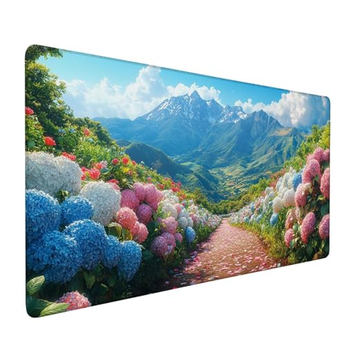 Mauspad Blau Mousepad Blume Große Schreibtischunterlage 600x300mm Mousepad XXL mit Fransenfreie Ränder Gaming Mauspad,Wasserdicht rutschfeste Desk Mat für Büro Heim Mouse Pad Frauen Geschenke J1-52 von Xjaopfei