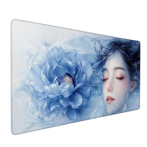 Mauspad Blau Mousepad Frau Große Schreibtischunterlage 600x300mm Mousepad XXL mit Fransenfreie Ränder Gaming Mauspad,Wasserdicht Rutschfeste Desk Mat für Büro Heim Mouse Pad Geschenke für Frauen J1-24 von Xjaopfei