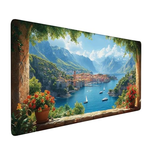 Mauspad Blau Mousepad See Große Schreibtischunterlage 600x300mm Mousepad XXL mit Fransenfreie Ränder Gaming Mauspad, Wasserdicht Rutschfeste Desk Mat für Büro Heim Mouse Pad Geschenke für Frauen J1-28 von Xjaopfei