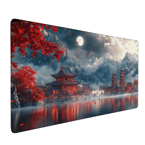 Mauspad Blau Mousepad Turm Große Schreibtischunterlage 800x400mm Mousepad XXL mit Fransenfreie Ränder Gaming Mauspad,Wasserdicht rutschfeste Desk Mat für Büro Heim Mouse Pad Frauen Geschenke J1-162 von Xjaopfei