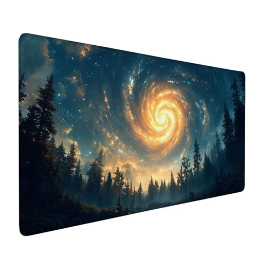 Mauspad Blau Mousepad Wald Große Schreibtischunterlage 1200x600mm Mousepad XXL mit Fransenfreie Ränder Gaming Mauspad, Wasserdicht Rutschfeste Desk Mat für Büro Heim Mouse Pad, Frauen Geschenke J1-120 von Xjaopfei