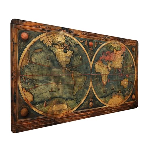Mauspad Braun, Mousepad Weltkarte Große Schreibtischunterlage 800x400mm Mousepad XXL mit Fransenfreie Ränder Gaming Mauspad, Wasserdicht rutschfeste Desk Mat für Büro Heim Computer Mouse Pad J1-368 von Xjaopfei