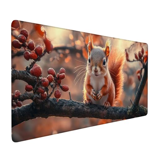 Mauspad Braun,Mousepad Eichhörnchen Große Schreibtischunterlage 1500x800mm Mousepad XXL mit Fransenfreie Ränder Gaming Mauspad,Wasserdicht rutschfeste Desk Mat für Büro Heim Computer Mouse Pad J1-110 von Xjaopfei