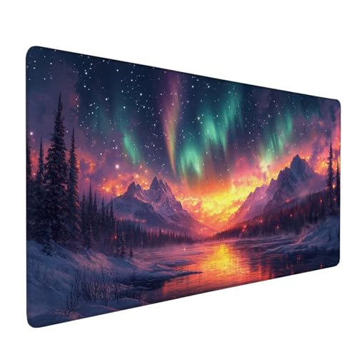 Mauspad Farbe, Mousepad Aurora (1) Große Schreibtischunterlage 800x400mm Mousepad XXL mit Fransenfreie Ränder Gaming Mauspad, Wasserdicht rutschfeste Desk Mat für Büro Heim Computer Mouse Pad J1-538 von Xjaopfei