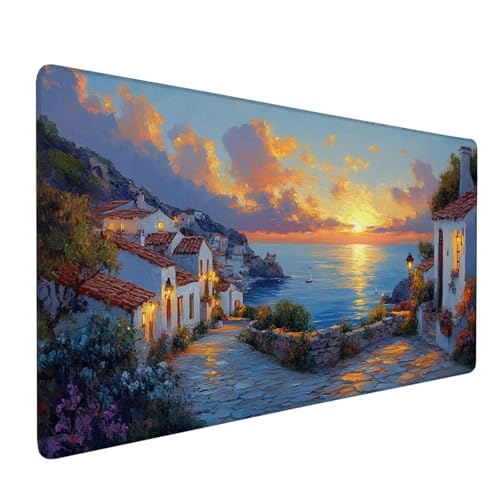 Mauspad Gelb, Mousepad Kleine Insel Große Schreibtischunterlage 700x300mm Mousepad XXL mit Fransenfreie Ränder Gaming Mauspad, Wasserdicht rutschfeste Desk Mat für Büro Heim Computer Mouse Pad J1-124 von Xjaopfei