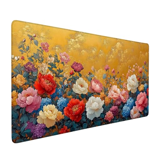Mauspad Gelb, Mousepad Pfingstrose Große Schreibtischunterlage 600x300mm Mousepad XXL mit Fransenfreie Ränder Gaming Mauspad, Wasserdicht rutschfeste Desk Mat für Büro Heim Computer Mouse Pad J1-50 von Xjaopfei