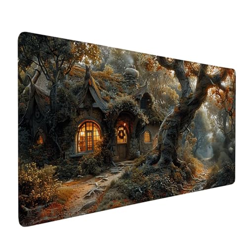 Mauspad Grau, Mousepad Baumhaus Große Schreibtischunterlage 1000x500mm Mousepad XXL mit Fransenfreie Ränder Gaming Mauspad, Wasserdicht rutschfeste Desk Mat für Büro Heim Computer Mouse Pad J1-298 von Xjaopfei