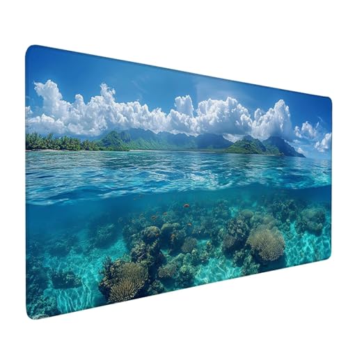 Mauspad Grün, Mousepad Kleine Insel Große Schreibtischunterlage 800x400mm Mousepad XXL mit Fransenfreie Ränder Gaming Mauspad, Wasserdicht rutschfeste Desk Mat für Büro Heim Computer Mouse Pad J1-228 von Xjaopfei