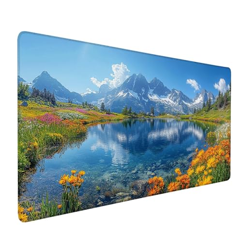 Mauspad Grün, Mousepad Schneeberg Große Schreibtischunterlage 600x300mm Mousepad XXL mit Fransenfreie Ränder Gaming Mauspad, Wasserdicht rutschfeste Desk Mat für Büro Heim Computer Mouse Pad J1-190 von Xjaopfei