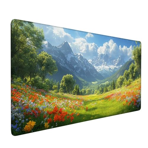 Mauspad Grün Mousepad Himmel Große Schreibtischunterlage 900x400mm Mousepad XXL mit Fransenfreie Ränder Gaming Mauspad,Wasserdicht rutschfeste Desk Mat für Büro Heim Mouse Pad,Frauen Geschenke J1-168 von Xjaopfei