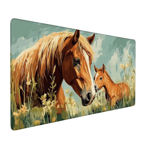 Mauspad Grün Mousepad Pferd Große Schreibtischunterlage 800x400mm Mousepad XXL mit Fransenfreie Ränder Gaming Mauspad, Wasserdicht Rutschfeste Desk Mat für Büro Heim Mouse Pad, Frauen Geschenke J1-338 von Xjaopfei