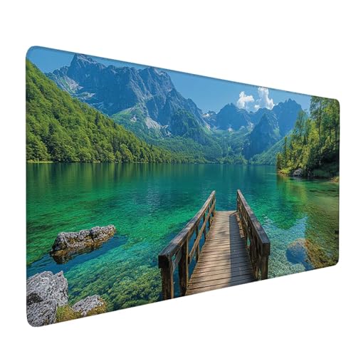 Mauspad Grün Mousepad Wald Große Schreibtischunterlage 1200x600mm Mousepad XXL mit Fransenfreie Ränder Gaming Mauspad, Wasserdicht Rutschfeste Desk Mat für Büro Heim Mouse Pad, Frauen Geschenke J1-242 von Xjaopfei