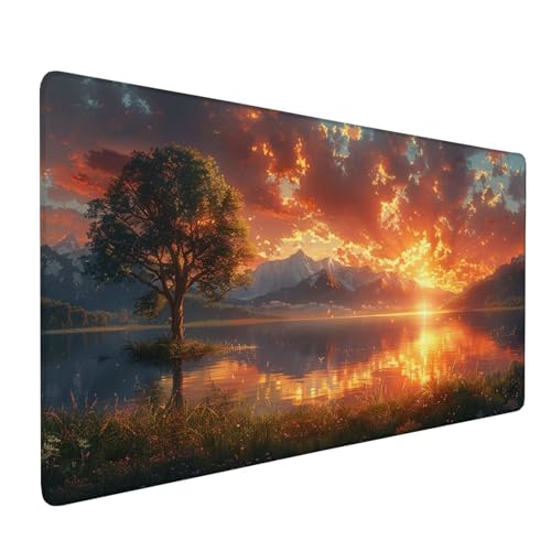 Mauspad Orange Farbe, Mousepad Baum Große Schreibtischunterlage 800x400mm Mousepad XXL mit Fransenfreie Ränder Gaming Mauspad, Wasserdicht rutschfeste Desk Mat für Büro Heim Computer Mouse Pad J1-316 von Xjaopfei