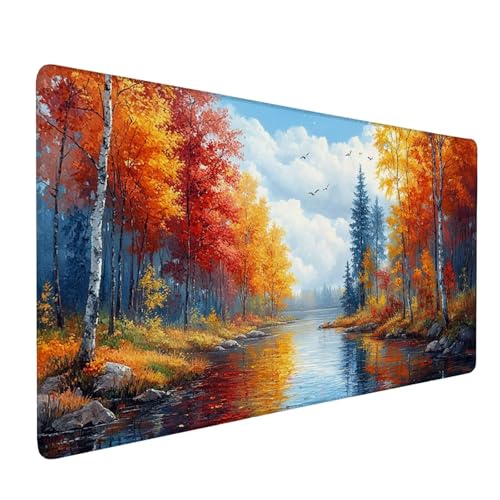 Mauspad Orange Farbe,Mousepad Ahorn Große Schreibtischunterlage 1400x600mm Mousepad XXL mit Fransenfreie Ränder Gaming Mauspad,Wasserdicht rutschfeste Desk Mat für Büro Heim Computer Mouse Pad J1-196 von Xjaopfei
