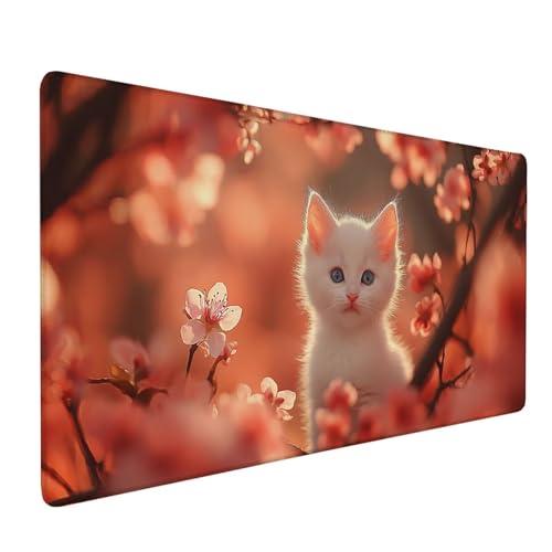 Mauspad Rosa, Mousepad Katze (1) Große Schreibtischunterlage 1200x600mm Mousepad XXL mit Fransenfreie Ränder Gaming Mauspad, Wasserdicht rutschfeste Desk Mat für Büro Heim Computer Mouse Pad J1-862 von Xjaopfei
