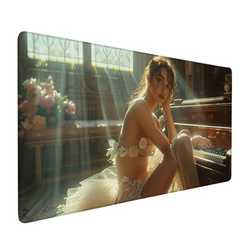 Mauspad Rosa, Mousepad Klavier Große Schreibtischunterlage 1500x800mm Mousepad XXL mit Fransenfreie Ränder Gaming Mauspad, Wasserdicht rutschfeste Desk Mat für Büro Heim Computer Mouse Pad J1-290 von Xjaopfei
