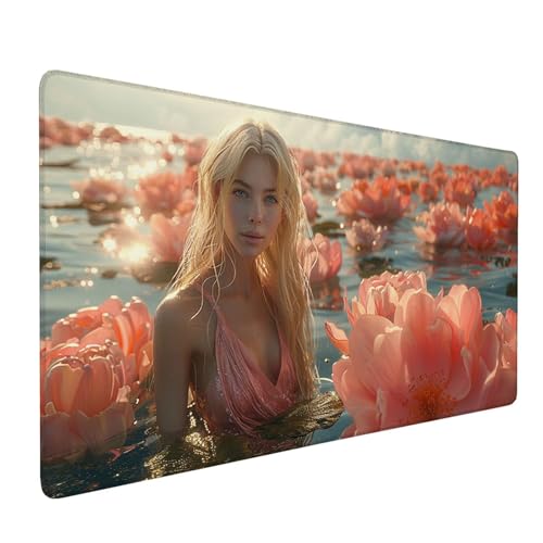 Mauspad Rosa, Mousepad Pfingstrose Große Schreibtischunterlage 600x300mm Mousepad XXL mit Fransenfreie Ränder Gaming Mauspad, Wasserdicht rutschfeste Desk Mat für Büro Heim Computer Mouse Pad J1-292 von Xjaopfei