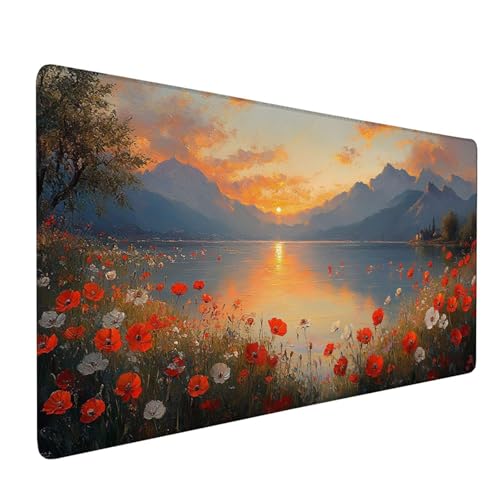 Mauspad Rosa Mousepad Berg Große Schreibtischunterlage 600x300mm Mousepad XXL mit Fransenfreie Ränder Gaming Mauspad,Wasserdicht rutschfeste Desk Mat für Büro Heim Mouse Pad Frauen Geschenke J1-118 von Xjaopfei