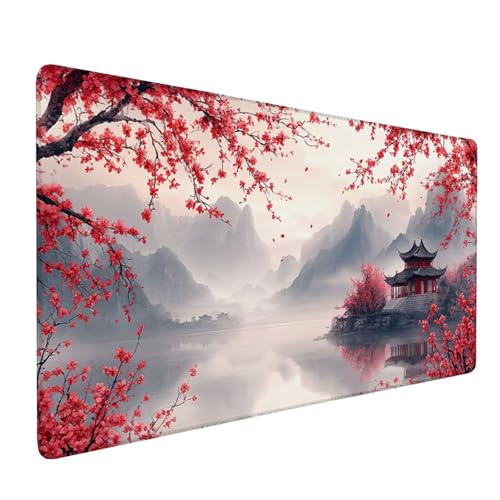 Mauspad Rosa Mousepad Berg Große Schreibtischunterlage 900x500mm Mousepad XXL mit Fransenfreie Ränder Gaming Mauspad,Wasserdicht rutschfeste Desk Mat für Büro Heim Mouse Pad Frauen Geschenke J1-106 von Xjaopfei