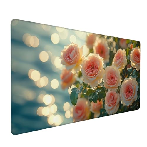 Mauspad Rosa Mousepad Rose Große Schreibtischunterlage 1200x400mm Mousepad XXL mit Fransenfreie Ränder Gaming Mauspad, Wasserdicht Rutschfeste Desk Mat für Büro Heim Mouse Pad, Frauen Geschenke J1-128 von Xjaopfei