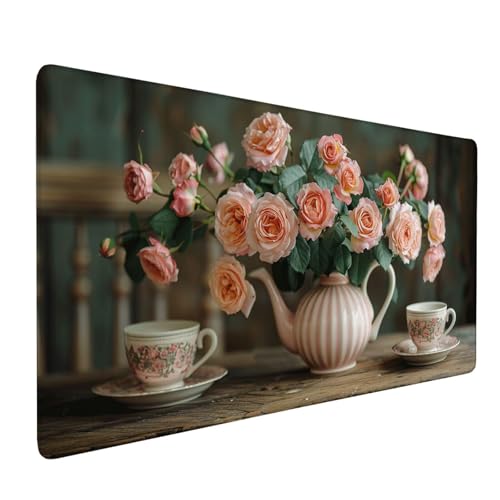 Mauspad Rosa Mousepad Rose Große Schreibtischunterlage 1200x600mm Mousepad XXL mit Fransenfreie Ränder Gaming Mauspad, Wasserdicht Rutschfeste Desk Mat für Büro Heim Mouse Pad, Frauen Geschenke J1-288 von Xjaopfei
