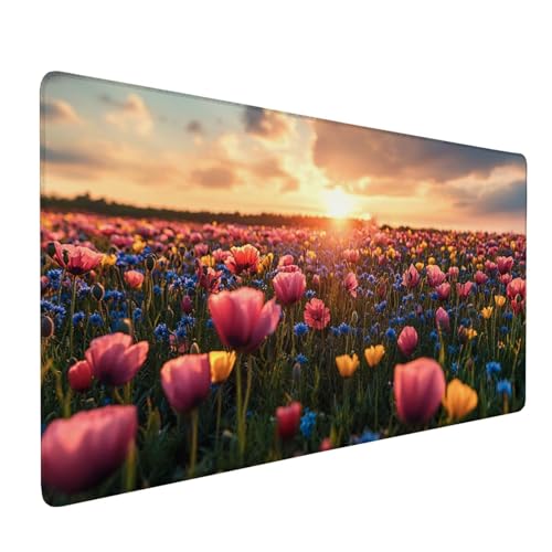 Mauspad Rosa Mousepad Wiese Große Schreibtischunterlage 600x300mm Mousepad XXL mit Fransenfreie Ränder Gaming Mauspad,Wasserdicht rutschfeste Desk Mat für Büro Heim Mouse Pad Frauen Geschenke J1-42 von Xjaopfei