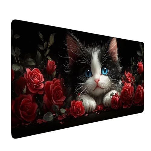 Mauspad Schwarz, Mousepad Katze Große Schreibtischunterlage 1000x500mm Mousepad XXL mit Fransenfreie Ränder Gaming Mauspad, Wasserdicht rutschfeste Desk Mat für Büro Heim Computer Mouse Pad J1-212 von Xjaopfei