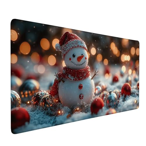 Mauspad Schwarz, Mousepad Schneemann Große Schreibtischunterlage 800x400mm Mousepad XXL mit Fransenfreie Ränder Gaming Mauspad, Wasserdicht Rutschfeste Desk Mat für Büro Heim Computer Mouse Pad J1-214 von Xjaopfei