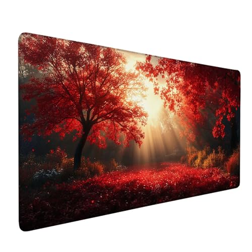 Mauspad Schwarz, Mousepad Wald Große Schreibtischunterlage 1500x800mm Mousepad XXL mit Fransenfreie Ränder Gaming Mauspad, Wasserdicht rutschfeste Desk Mat für Büro Heim Computer Mouse Pad J1-184 von Xjaopfei