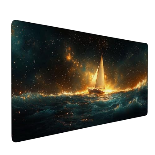 Mauspad Schwarz,Mousepad Meer Große Schreibtischunterlage 1200x600mm Mousepad XXL mit Fransenfreie Ränder Gaming Mauspad,Wasserdicht Rutschfeste Desk Mat für Büro Heim Mouse Pad,Männer Geschenke J1-78 von Xjaopfei