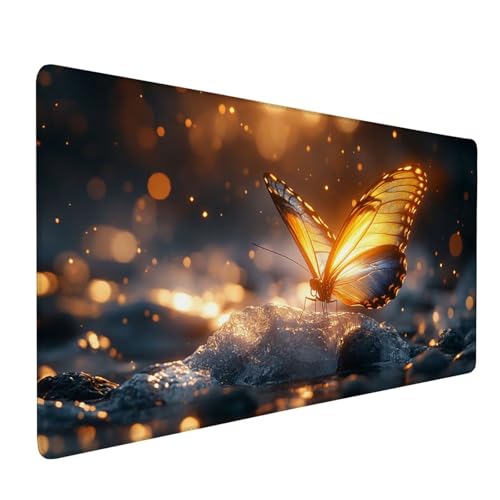 Mauspad Schwarz Große Schreibtischunterlage 600x300mm Schmetterling (3) Mousepad Wasserdicht Gaming Mauspad mit Genähten Kanten, Räzises und Langlebiges Groß Desk Mat für Büro Dekor Geschenke J1-999 von Xjaopfei