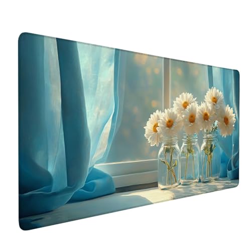 Mauspad Weiß, Mousepad Blumen (1) Große Schreibtischunterlage 1000x500mm Mousepad XXL mit Fransenfreie Ränder Gaming Mauspad, Wasserdicht rutschfeste Desk Mat für Büro Heim Computer Mouse Pad J1-550 von Xjaopfei