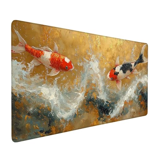Mauspad Weiß Mousepad Fisch Große Schreibtischunterlage 1200x600mm Mousepad XXL mit Fransenfreie Ränder Gaming Mauspad,Wasserdicht rutschfeste Desk Mat für Büro Heim Mouse Pad,Frauen Geschenke J1-278 von Xjaopfei