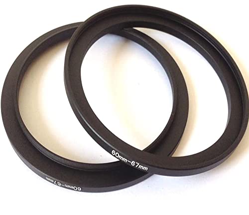 2 x Step-Up-Ringe aus Metall, 60 mm auf 67 mm, Video-Digitalkamera-Objektiv-Anschluss, Größe 60–67 mm, Filteröffnung, Adapter, Kreis-Schrauben, Foto-Ansicht, feste Verbindung, Foto-Teile-Zubehör von Xjgmao