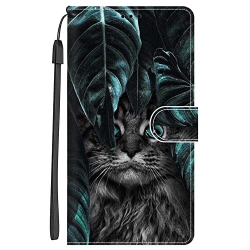 Xkladz Handyhülle für Samsung Galaxy A12 / M12 Hülle PU Leder Klappbar Schutzhülle Wallet Tasche Etui Muster Motiv Flip Schutzhülle Stoßfeste Case Cover Klapphülle, Grau Katze von Xkladz