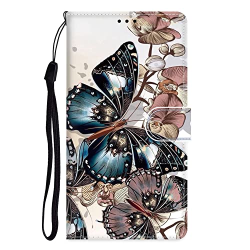 Xkladz Handyhülle für Samsung Galaxy A13 5G / A04s Hülle Motiv Leder Klapphülle Schutzhülle mit Kartenfach Standfunktion TPU Stoßfeste Brieftasche Flip Case Cover für Galaxy A04s, Blumen Schmetterling von Xkladz