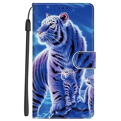 Xkladz Handyhülle für Samsung Galaxy A40 2019 Hülle PU Leder Klapphülle Klappbar Schutzhülle Handytasche mit Muster Motiv Stoßfeste Brieftasche Flip Case Silikon Cover für Galaxy A40 2019,Tiger von Xkladz