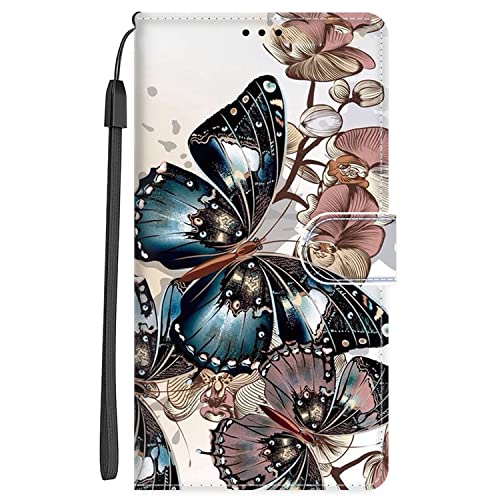 Xkladz Handyhülle für Xiaomi Redmi Note 12 4G Hülle PU Leder Klapphülle Klappbar Schutzhülle Handytasche mit Muster Motiv Kartenfach Stoßfeste Brieftasche Flip Case Silikon Cover, Blumen Schmetterling von Xkladz