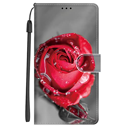 Xkladz Handyhülle für Xiaomi Redmi Note 12 5G / Poco X5 5G Hülle PU Leder Klapphülle Klappbar Schutzhülle Handytasche mit Muster Motiv Stoßfeste Brieftasche Flip Case Cover für Redmi Note 12 5G, Rose von Xkladz