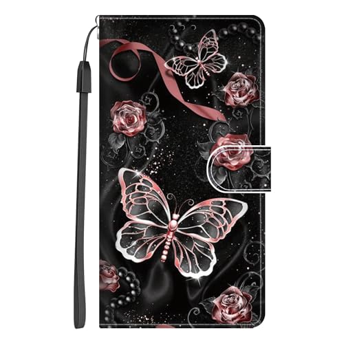 Xkladz Handyhülle für iPhone 15 Hülle PU Leder Klapphülle Klappbar Schutzhülle Handytasche mit Muster Motiv Kartenfach Stoßfeste Brieftasche Flip Case für Mädchen Junge Silikon Cover, Schmetterling von Xkladz