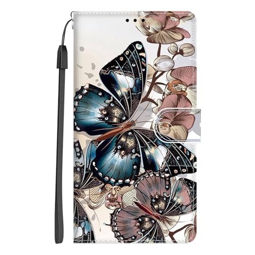 Xkladz Handyhülle für iPhone 15 Hülle PU Leder Klapphülle Klappbar Schutzhülle Handytasche mit Muster Motiv Kartenfach Stoßfeste Brieftasche Flip Case für Mädchen Silikon Cover, Blumen Schmetterling von Xkladz