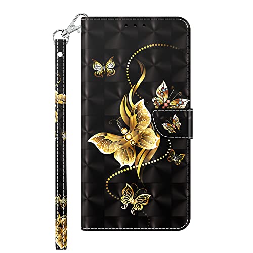 Xkladz Handyhülle für iPhone SE 2022 / SE 2020 iPhone 8 iPhone 7 Hülle PU Leder Klappbar Schutzhülle mit Süße Motiv Wallet Handytasche Etui Flip Schutzhülle Stoßfeste Case Cover,Goldener Schmetterling von Xkladz