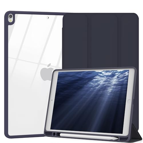 Xkladz Hülle Kompatibel mit iPad Air 3rd Generation Hülle, iPad Pro 10,5 Zoll 2017 Hülle mit Stifthalter, Ständer Clear Back Cover für iPad Air 3rd Gen 10,5 Zoll 2019, Auto Sleep/Wake, Marineblau von Xkladz