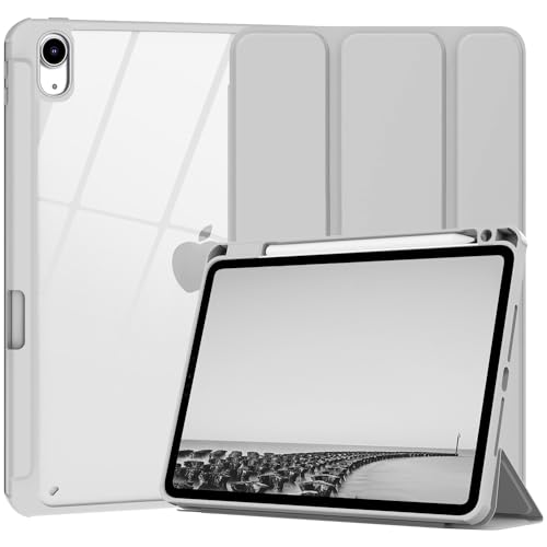 Xkladz Hülle für iPad 10. Generation Hülle mit Stifthalter, für iPad 10,9 Zoll 10th Gen iPad Hülle 2022 mit transparenter Rückseite, Ständer Cover für iPad 10. Generation 2022, Auto Sleep/Wake, Grau von Xkladz